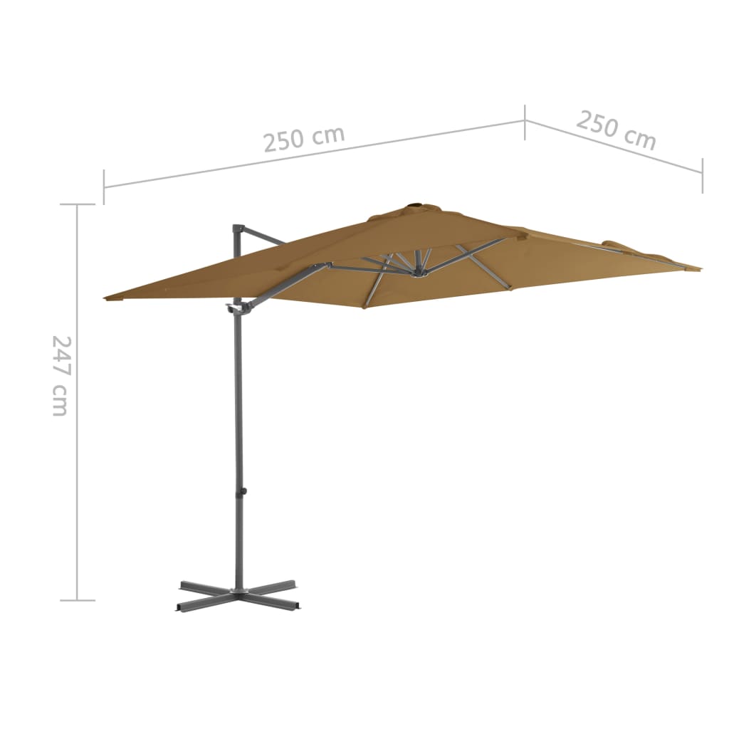 Градински чадър чупещо рамо и стоманен прът 250x250 см таупе 