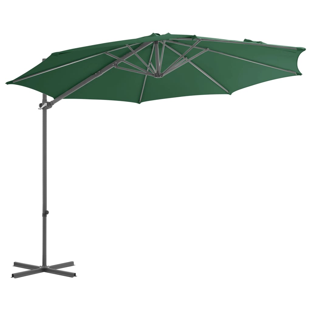 Градински чадър чупещо рамо и стоманен прът 300 см зелен 