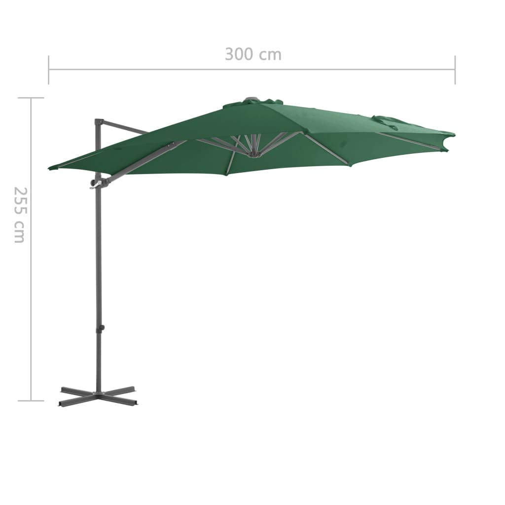 Градински чадър чупещо рамо и стоманен прът 300 см зелен 