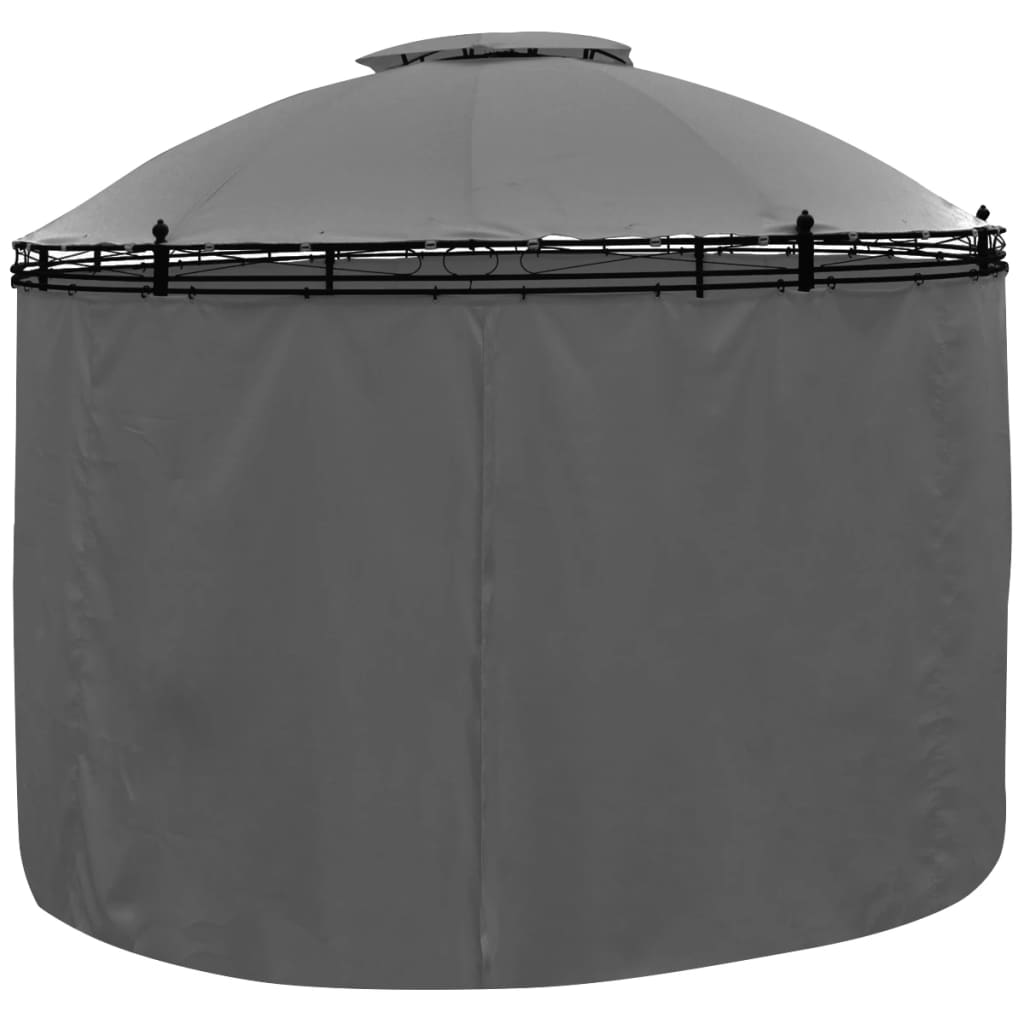 Градинска шатра със завеси кръгла 3,5х2,7 м антрацит