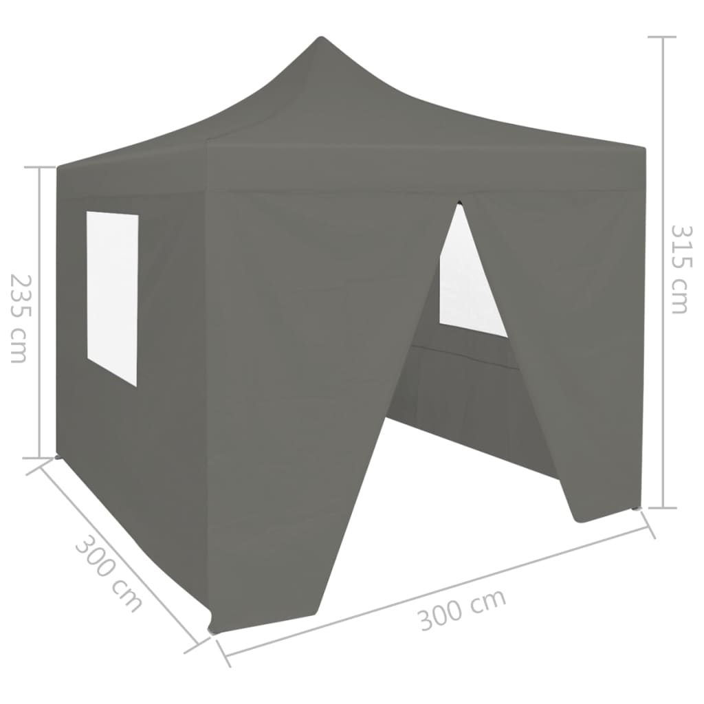 Сгъваема парти шатра с 4 странични стени, 3х3 м, антрацит