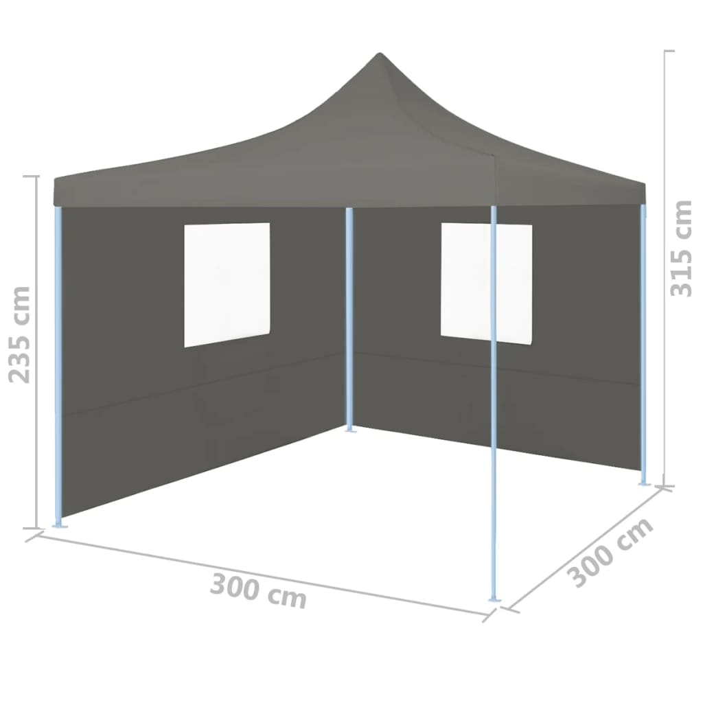 Сгъваема парти шатра с 2 странични стени, 3х3 м, антрацит