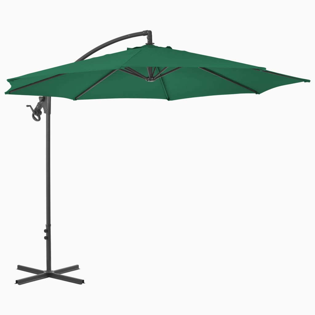 Градински чадър, чупещо рамо и стоманен прът, 300 см, зелен