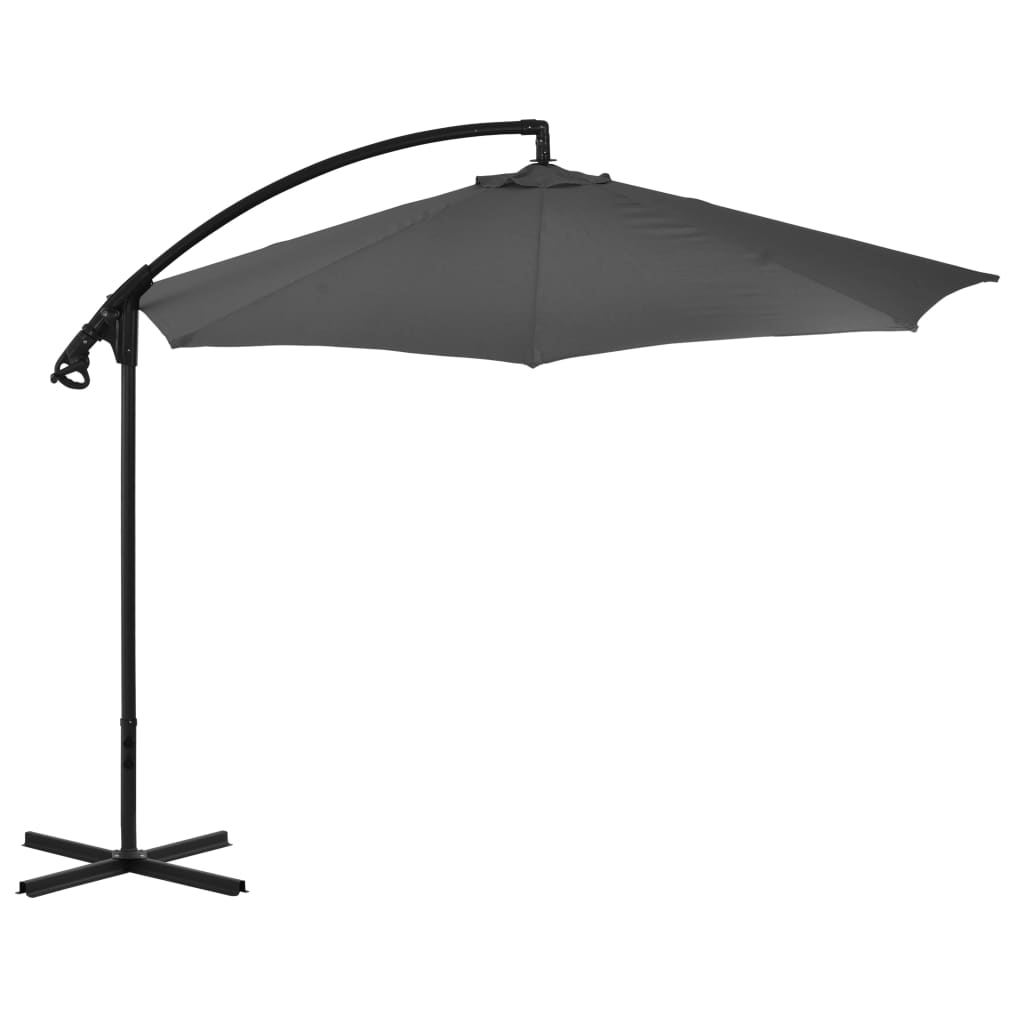 Градински чадър, чупещо рамо и стоманен прът, 300 см, антрацит