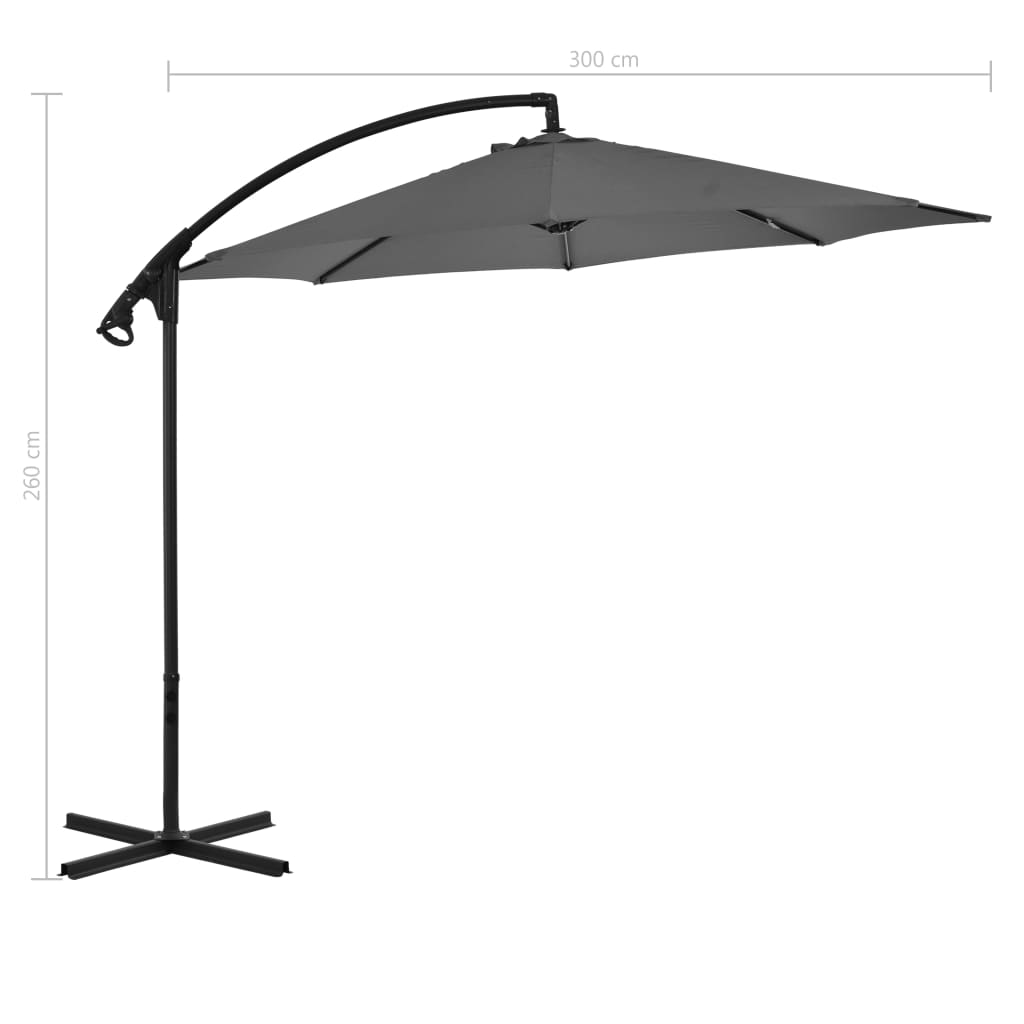Градински чадър, чупещо рамо и стоманен прът, 300 см, антрацит
