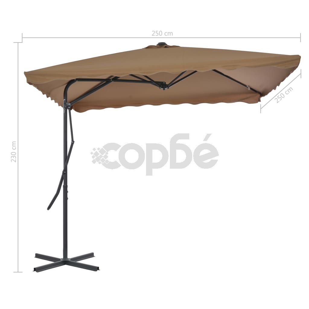 Градински чадър със стоманен прът, 250x250 см, таупе