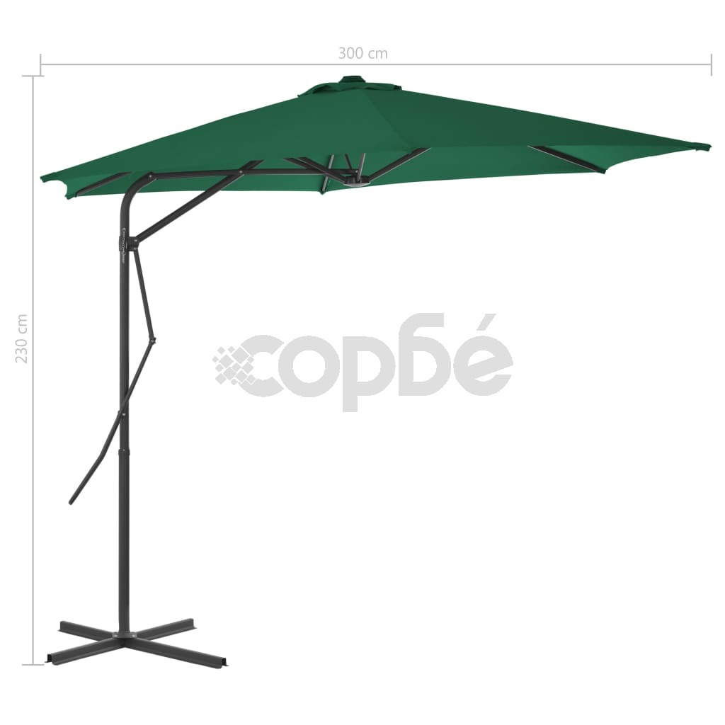 Градински чадър със стоманен прът, 300 см, зелен