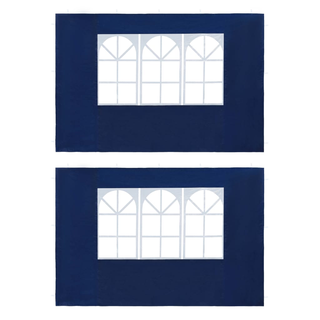 Странични стени за парти шатра, 2 бр, с прозорци, PE, сини