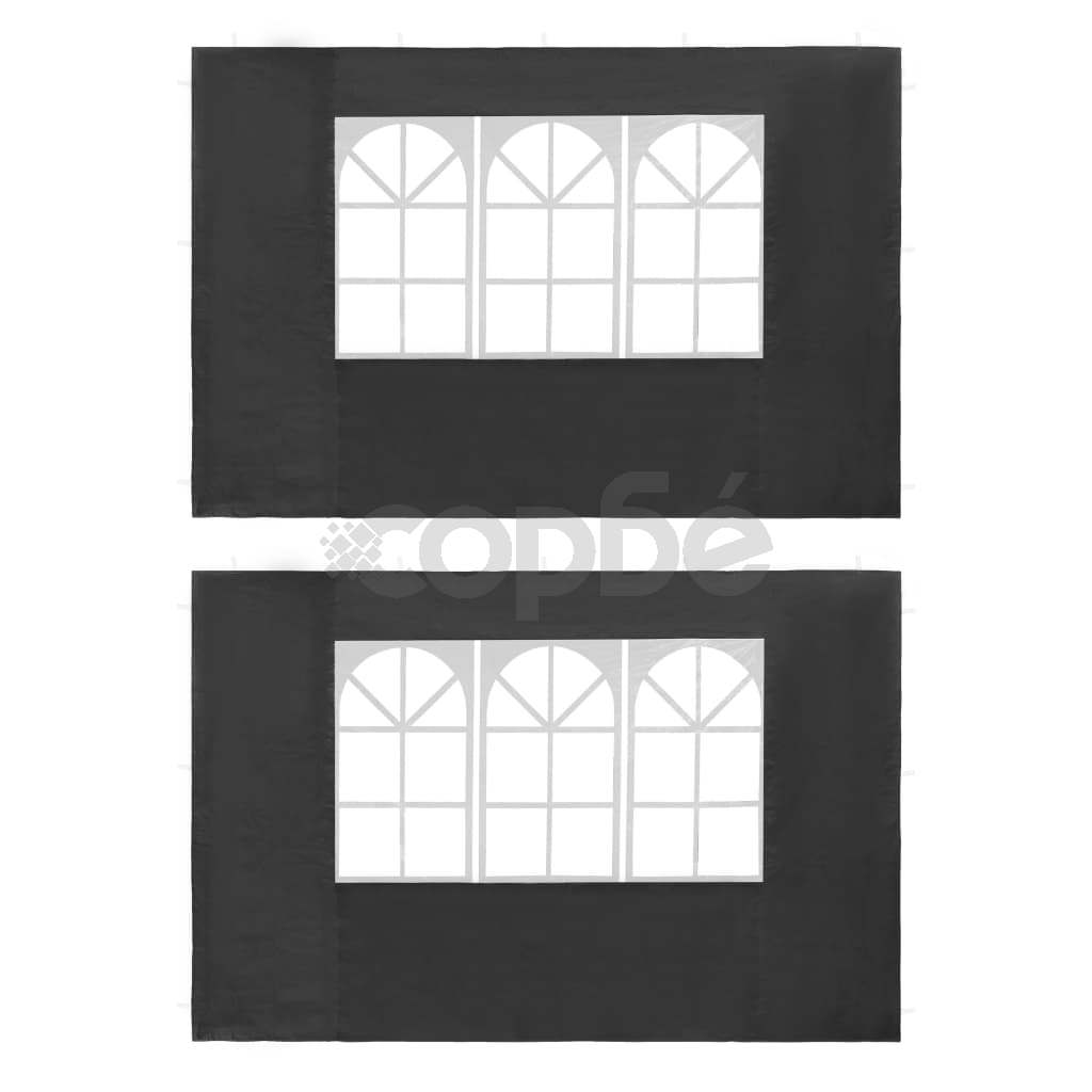 Странични стени за парти шатра, 2 бр, с прозорци, PE, антрацит