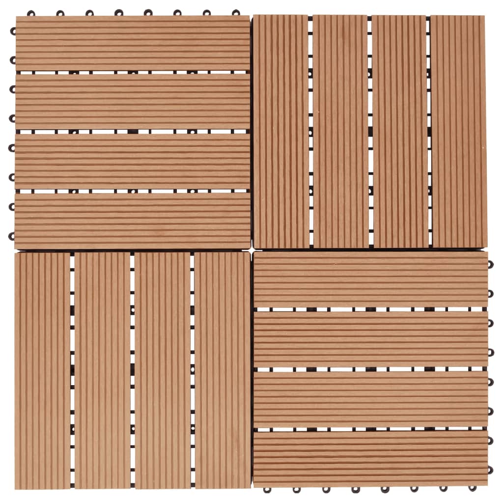 11 бр декинг плочки, WPC, 30x30 см, 1 кв.м., цвят тик