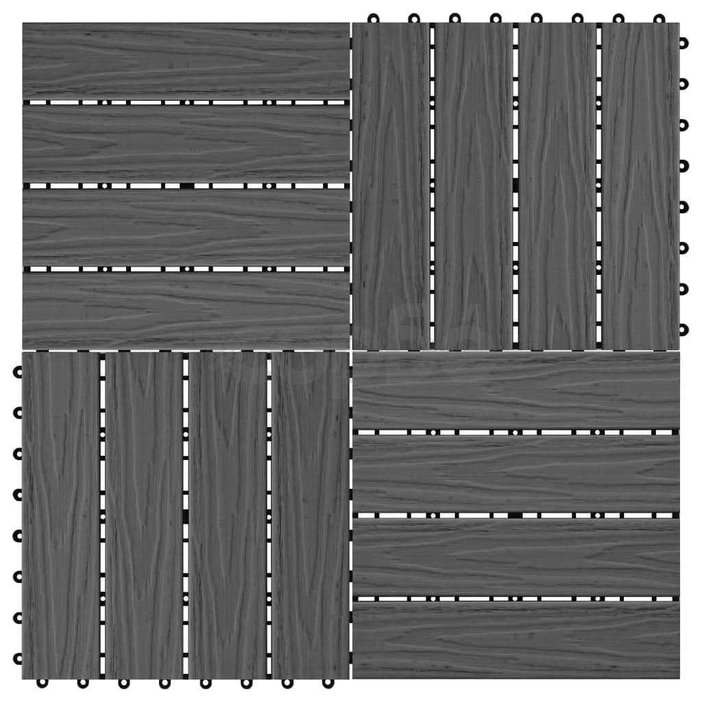 WPC декинг плочки релефни, 11 бр, 30x30 см 1 кв.м. черни
