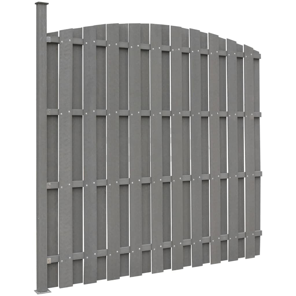 Ограден панел с 1 стълб, WPC, 180x(165-180) см, сив