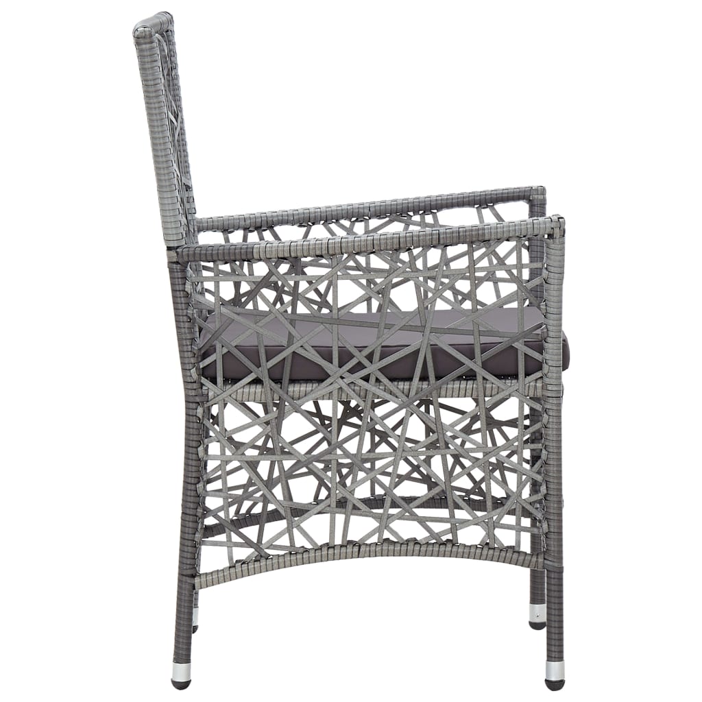 Външни столове с възглавници, 2 бр, полиратан, сиви 
