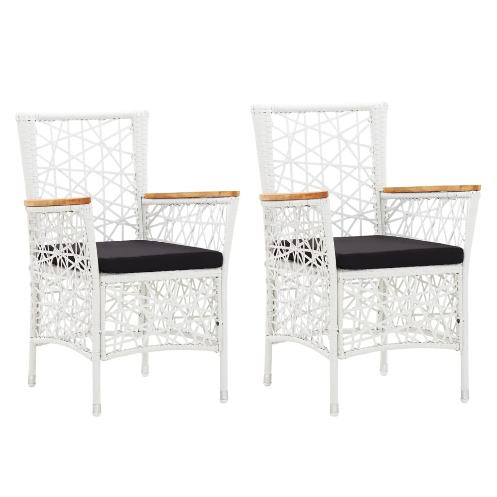 Външни столове с възглавници, 2 бр, полиратан, бели