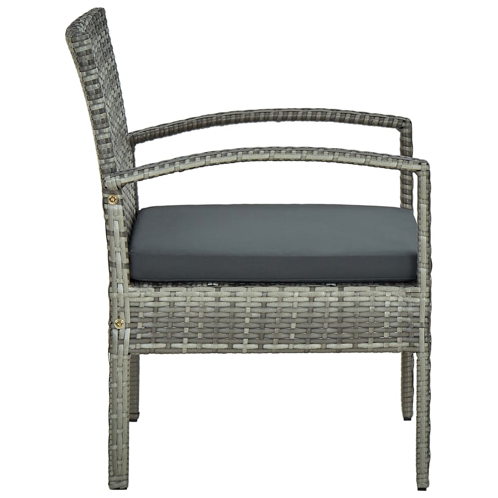 Градински стол с възглавница, полиратан, сив