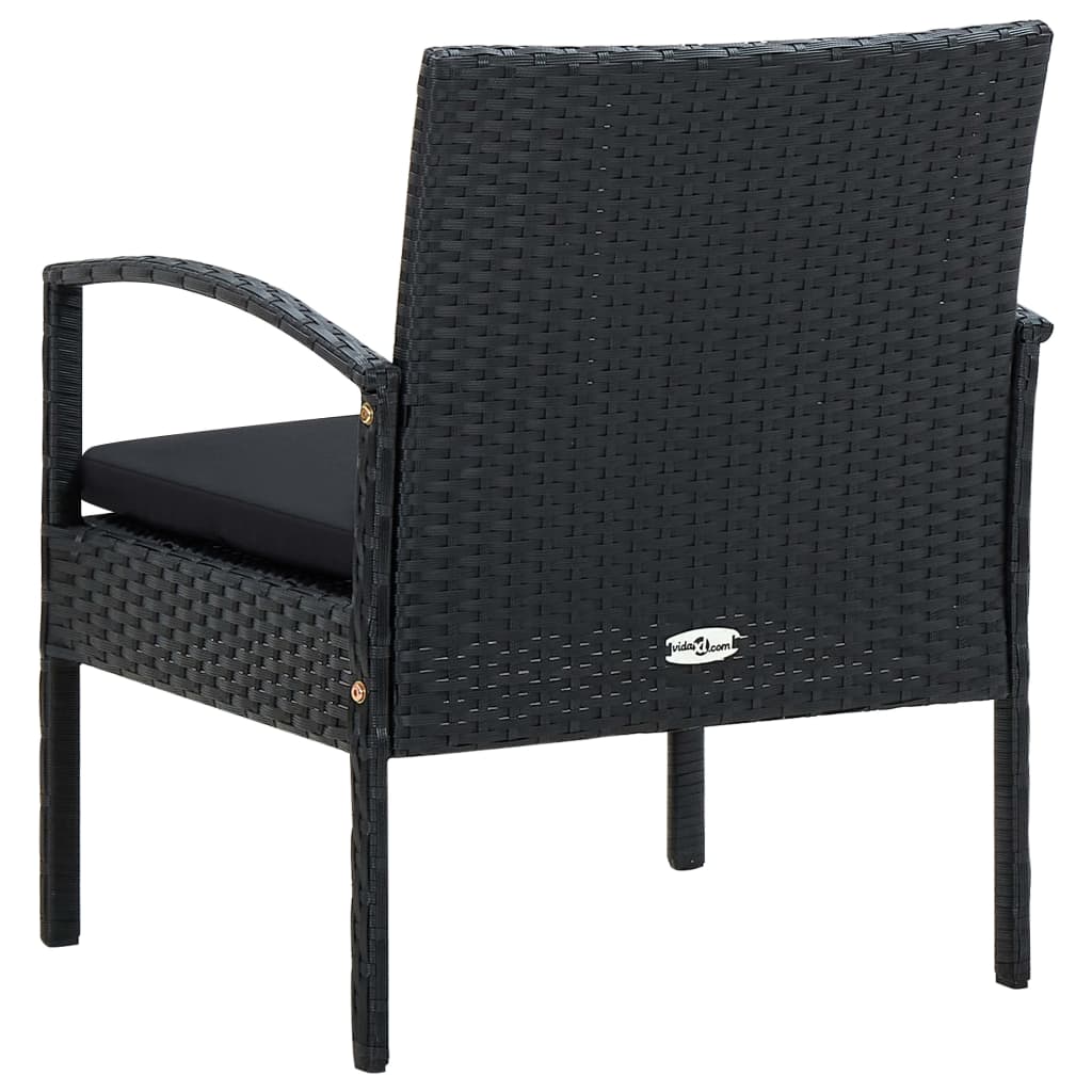 Градински стол с възглавница, полиратан, черен