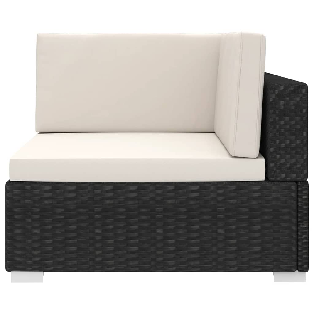 Модулен ъглов фотьойл с възглавници, 1 бр, полиратан, черен