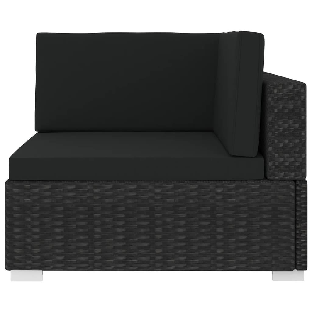 Модулен ъглов фотьойл с възглавници, 1 бр, полиратан, черен