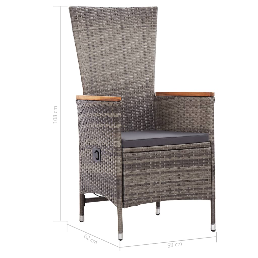 Външни столове с възглавници, 2 бр, полиратан, сиви 