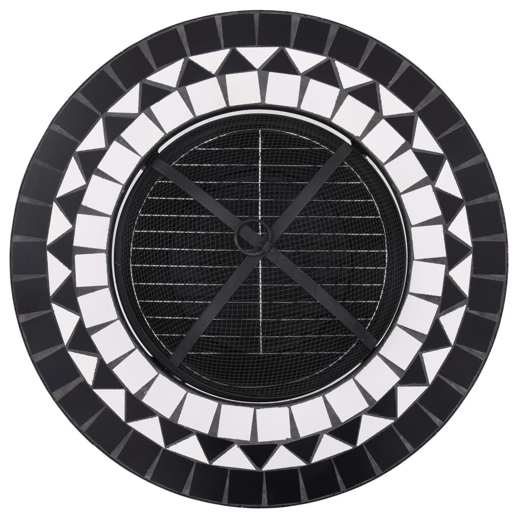 Мозаечна маса с огнище, черно и бяло, 68 см, керамика