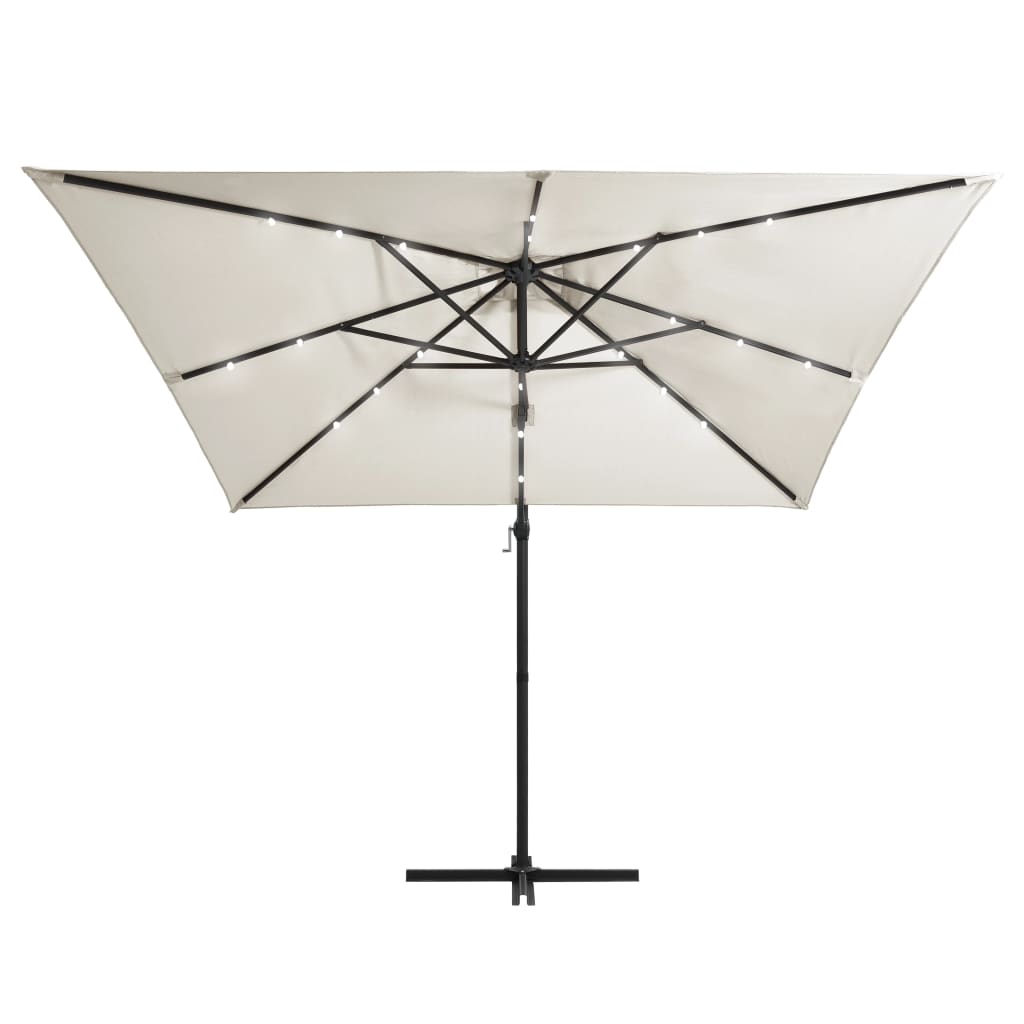 Чадър чупещо рамо LED лампи и стоманен прът 250x250 см пясъчен