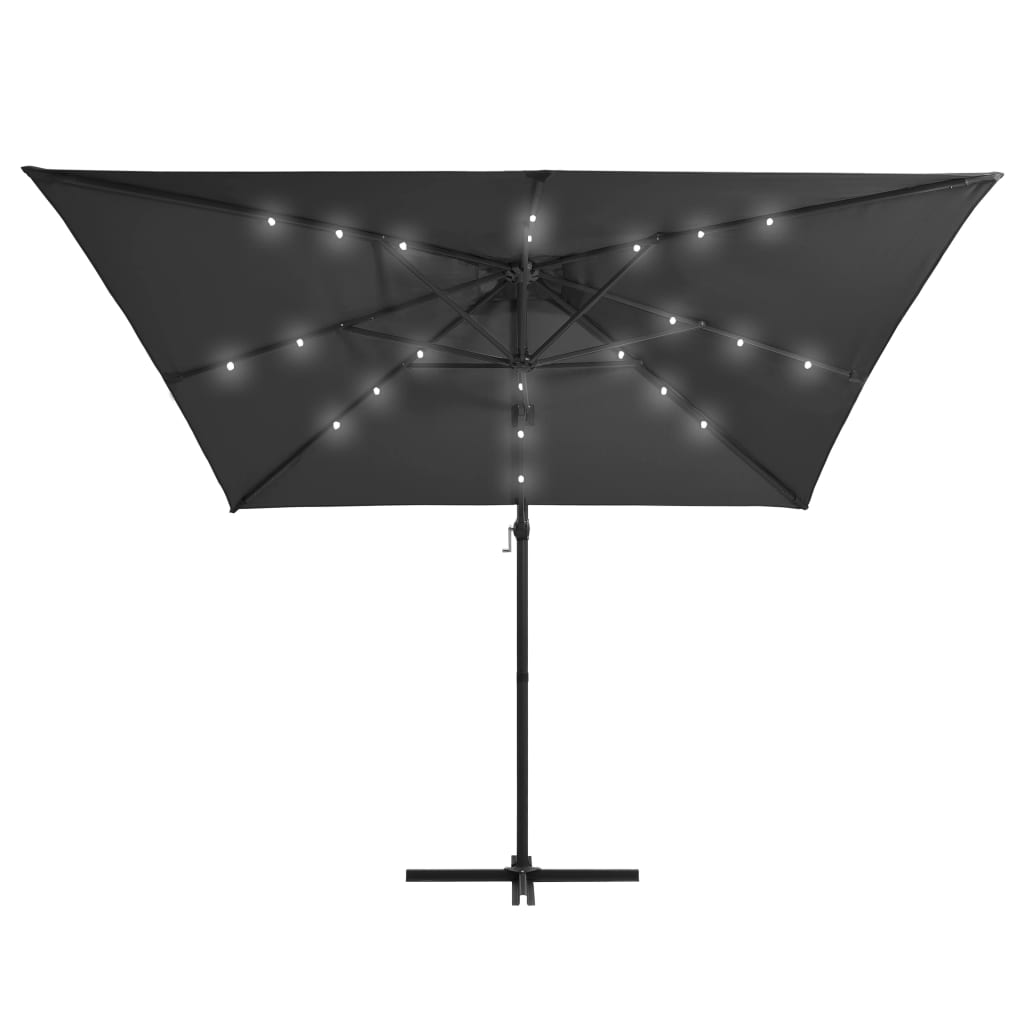 Градински чадър с LED, стоманен прът, 250x250 см, антрацит