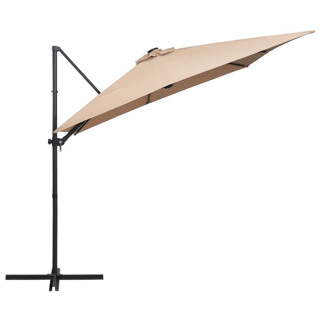 Чадър чупещо рамо, LED лампи и стоманен прът, 250x250 см, таупе
