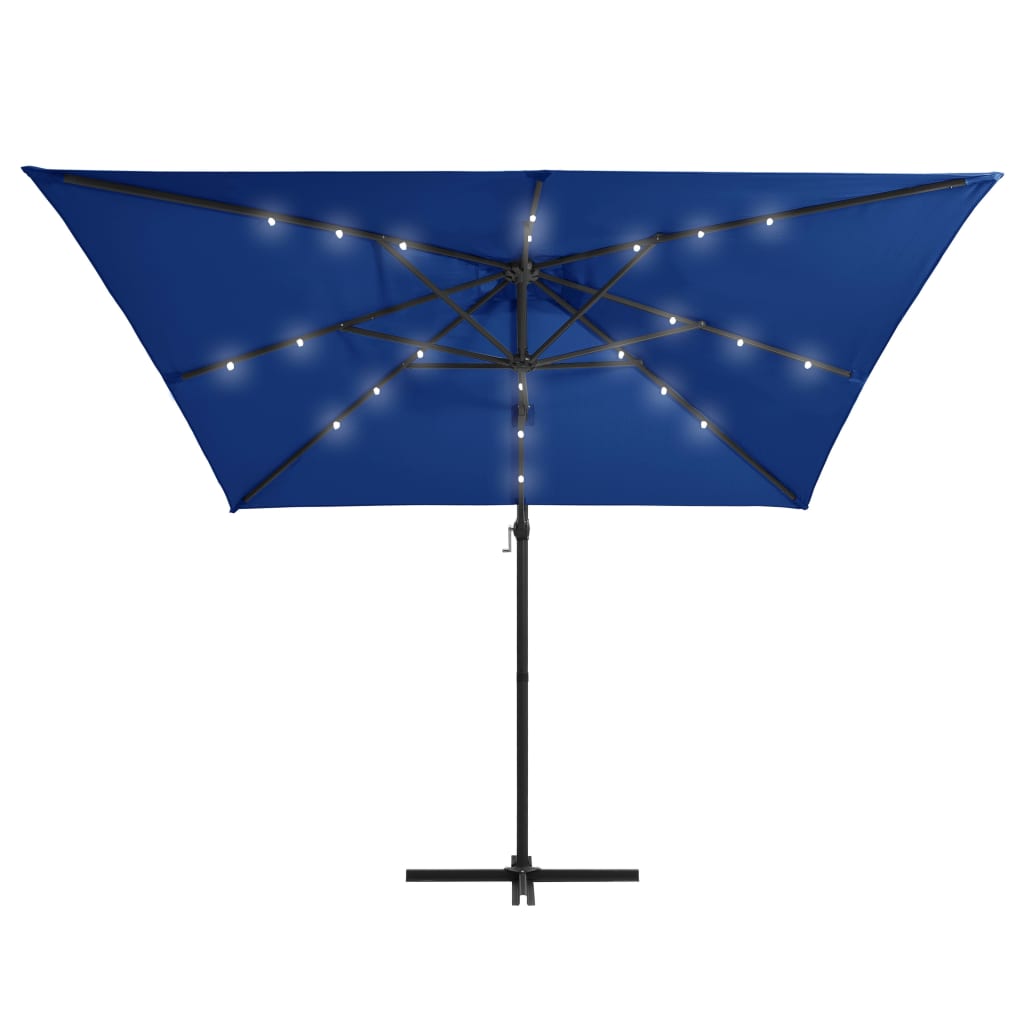 Чадър чупещо рамо с LED лампи стоманен прът 250x250 см лазурен