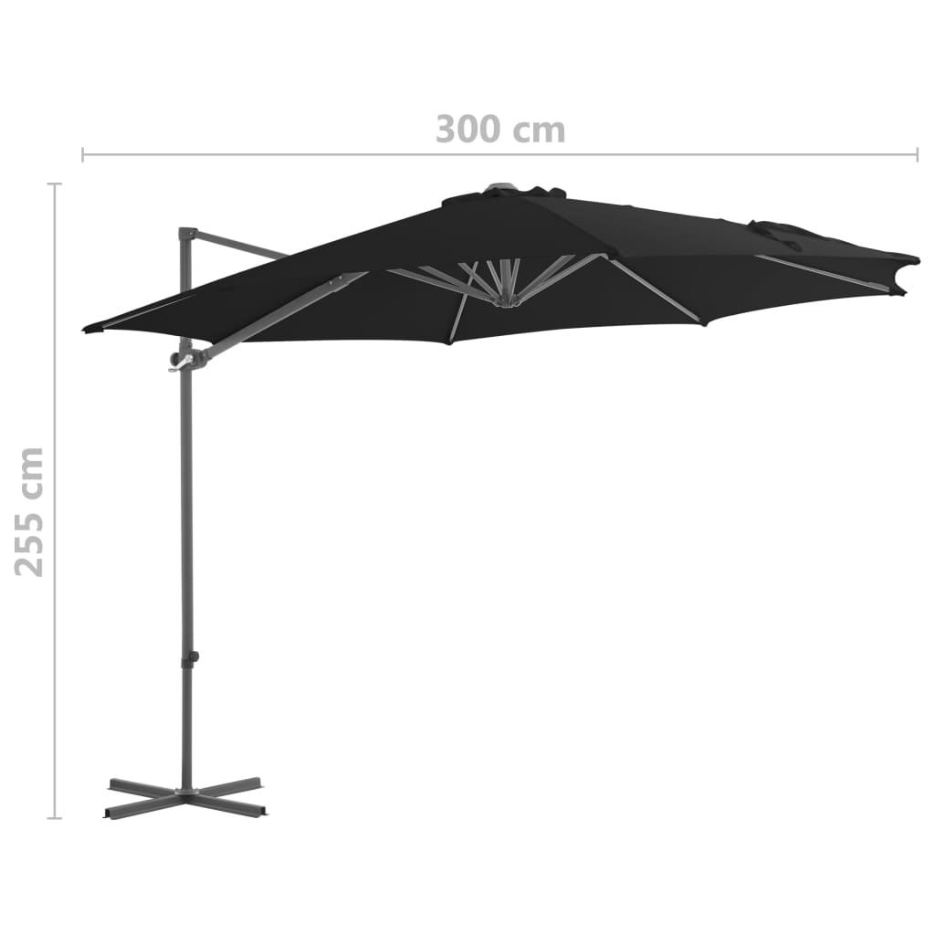Градински чадър чупещо рамо и стоманен прът черен 300 см 