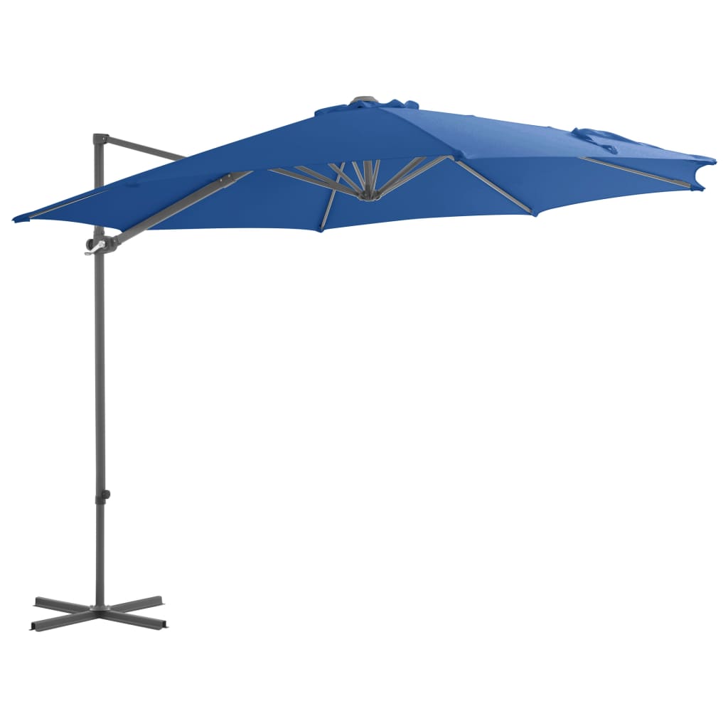 Градински чадър чупещо рамо и стоманен прът лазурносин 300 см