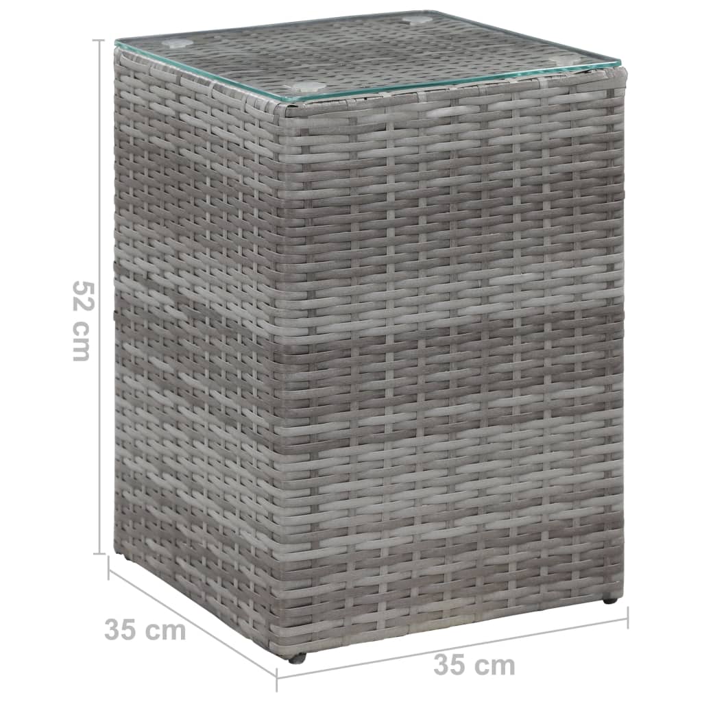 Странична маса със стъклен плот, сива, 35x35x52 см, полиратан