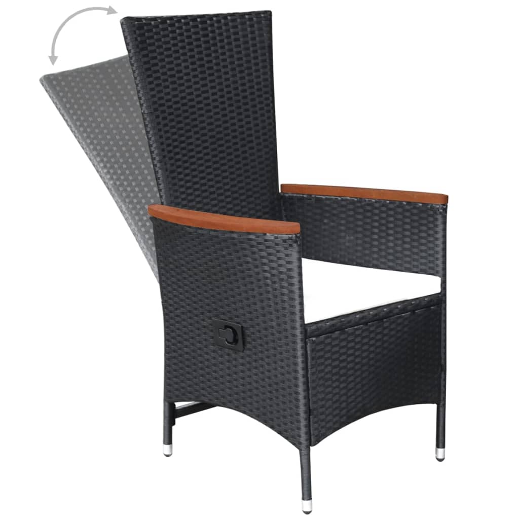 Външни столове с възглавници, 2 бр, черен полиратан