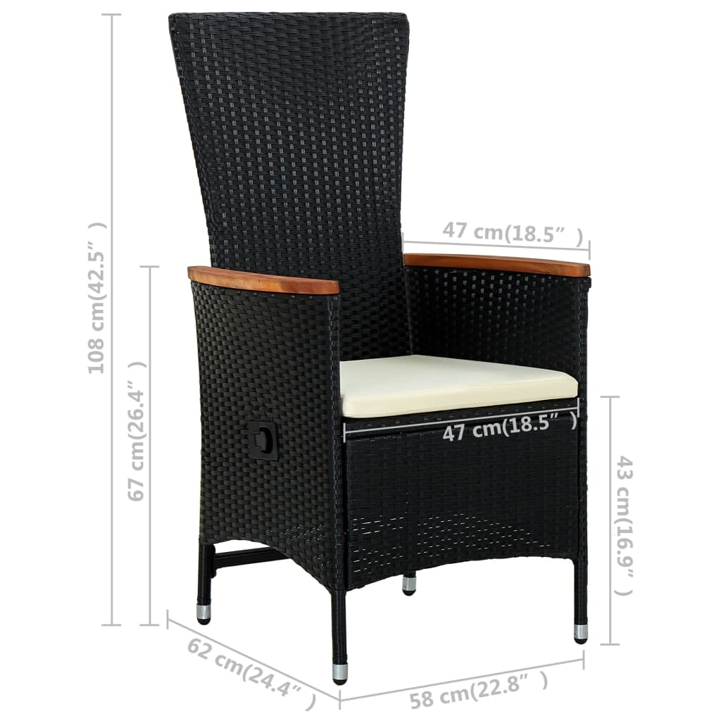 Външни столове с възглавници, 2 бр, черен полиратан