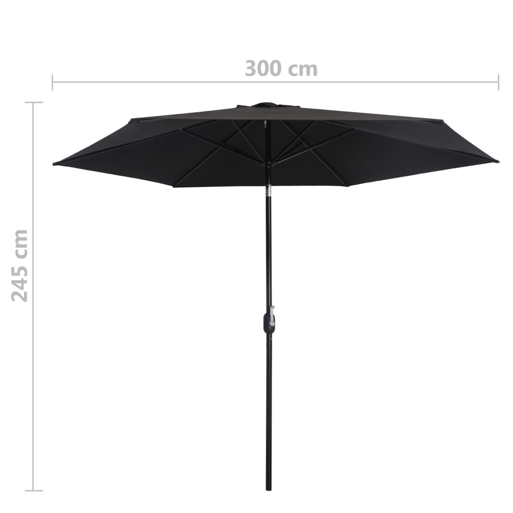 Градински чадър с метален прът, 300 см, черен