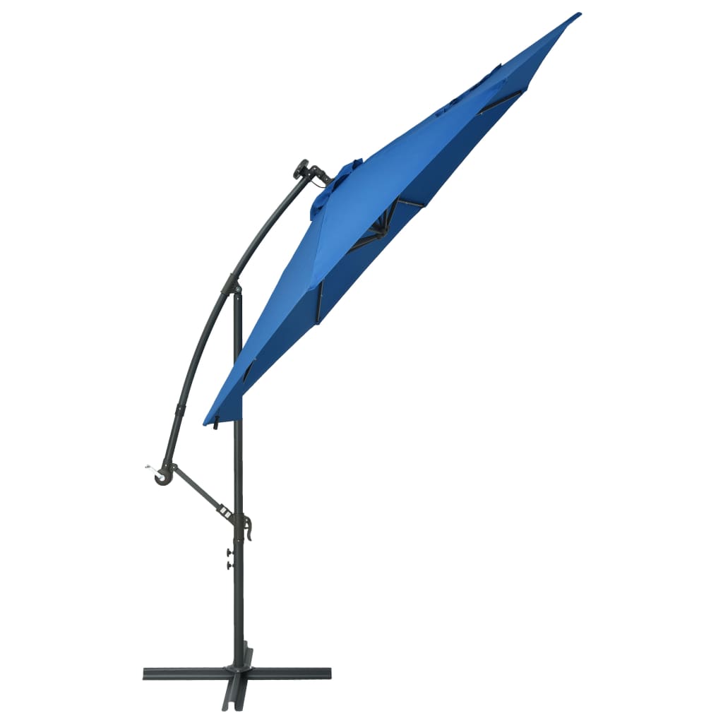 Градински чадър с LED осветление стоманен прът 300 см лазурен