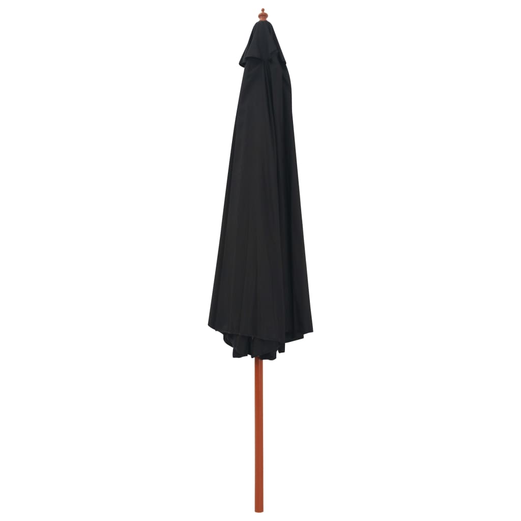 Градински чадър с дървен прът, 350 см, черен