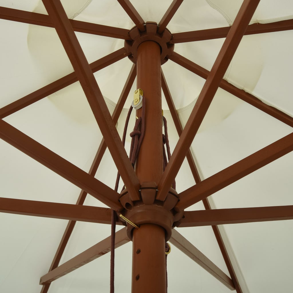 Градински чадър с дървен прът, 330 см, пясъчнобял