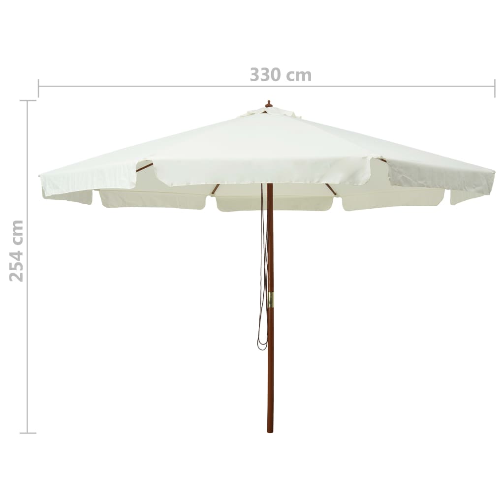 Градински чадър с дървен прът, 330 см, пясъчнобял