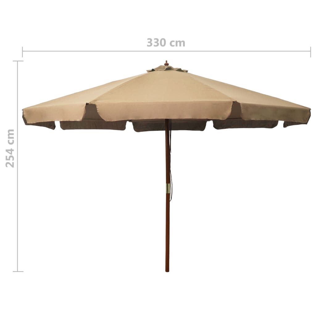 Градински чадър с дървен прът, 330 см, таупе