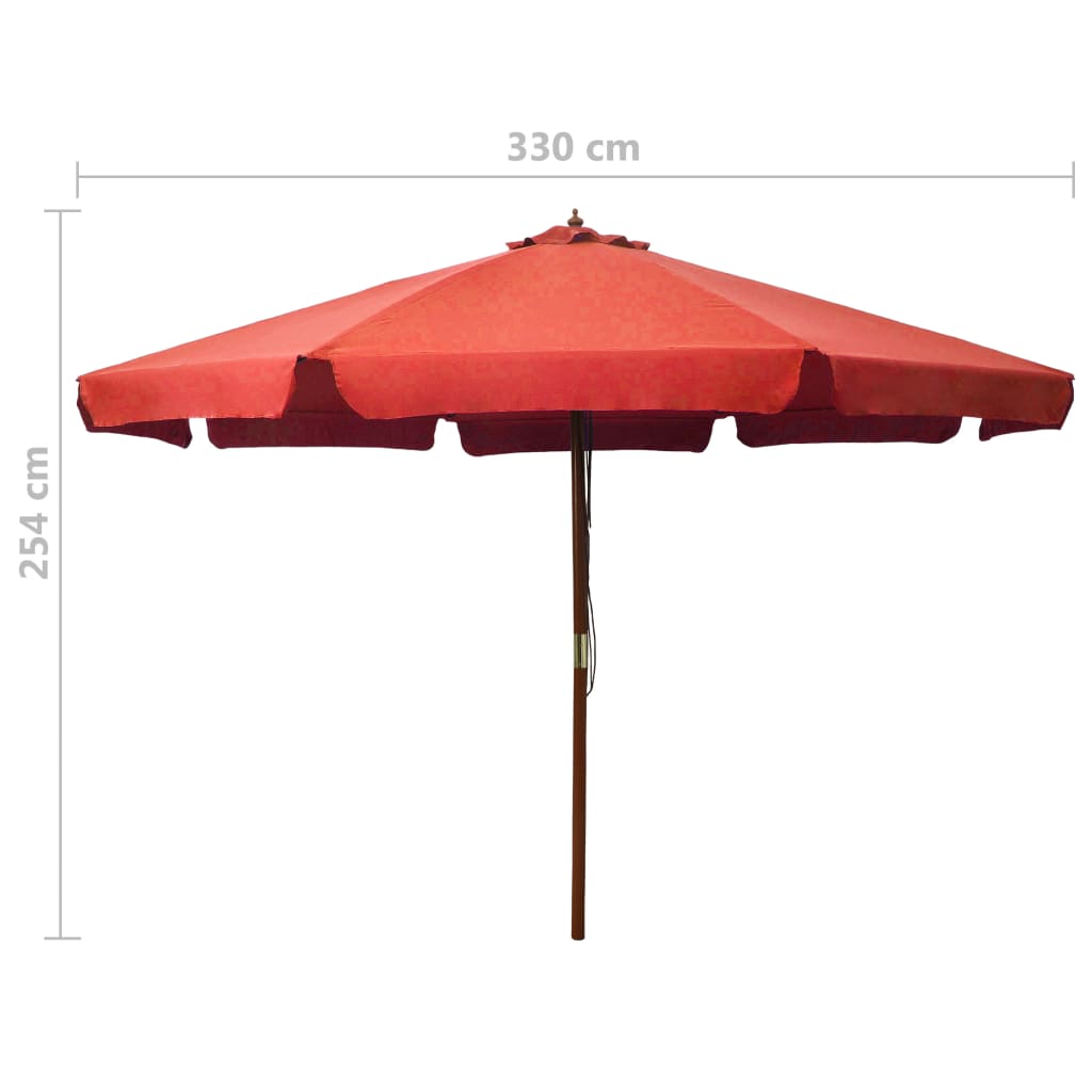 Градински чадър с дървен прът, 330 см, теракота