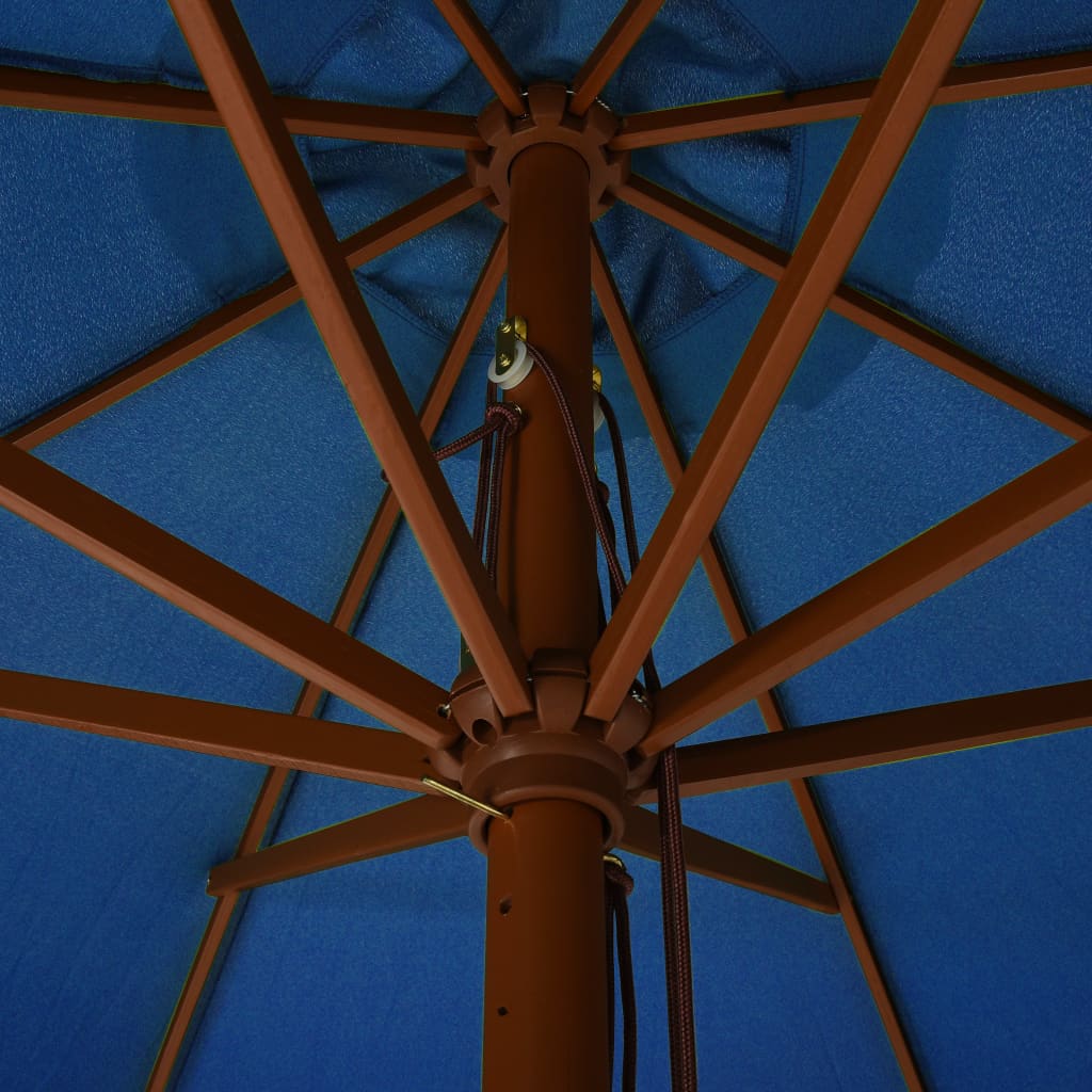 Градински чадър с дървен прът, 330 см, лазурен