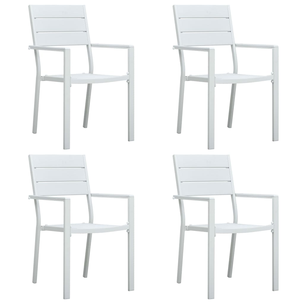 Градински столове, 4 бр, бели, HDPE, имитация на дърво