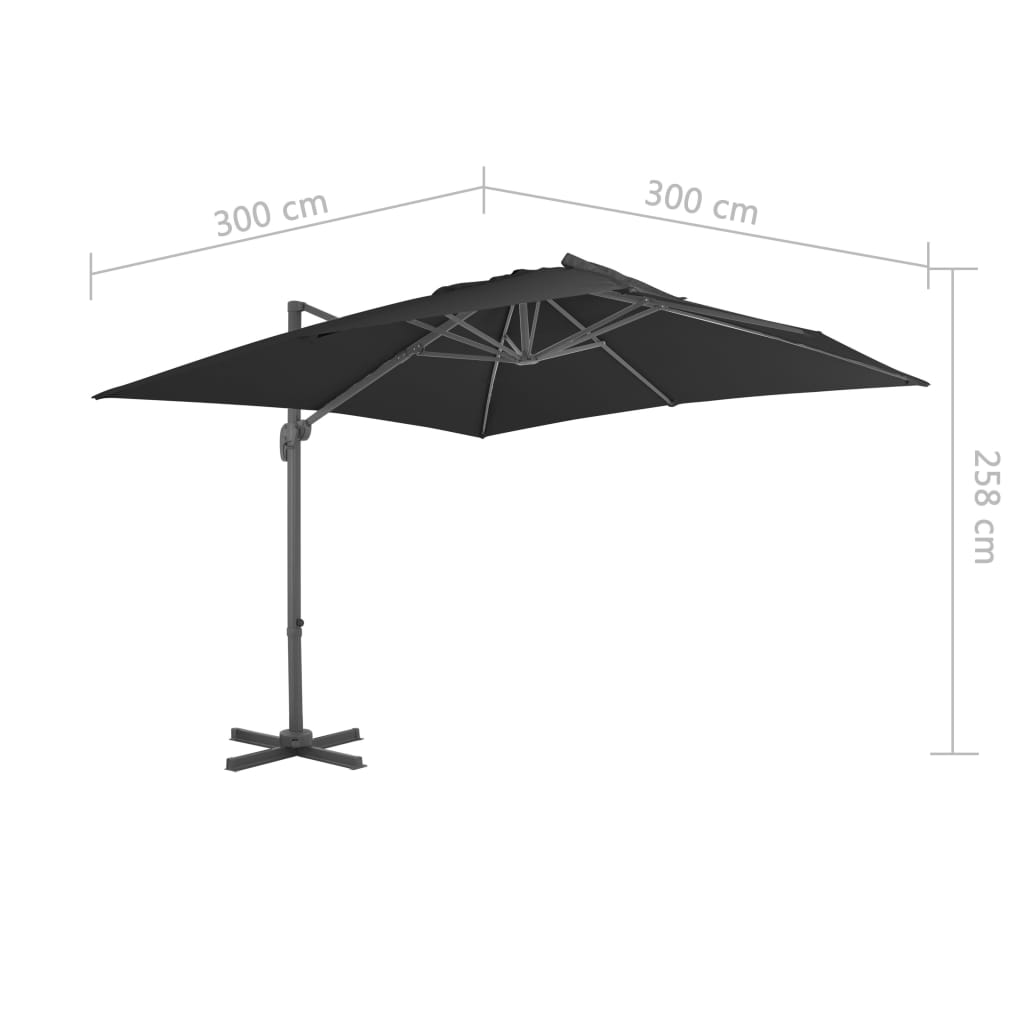 Градински чадър чупещо рамо с алуминиев прът 3x3 м черен
