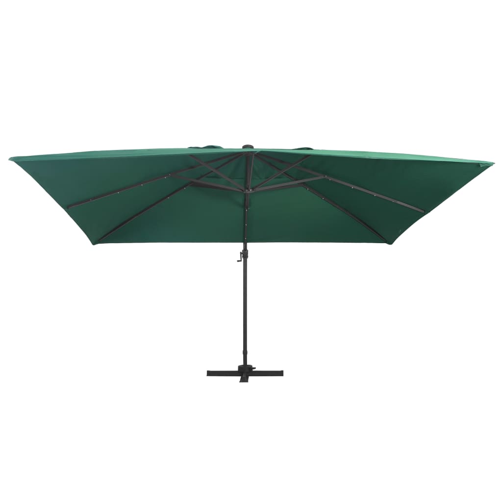 Чадър чупещо рамо с LED лампи и алуминиев прът 400x300 см зелен