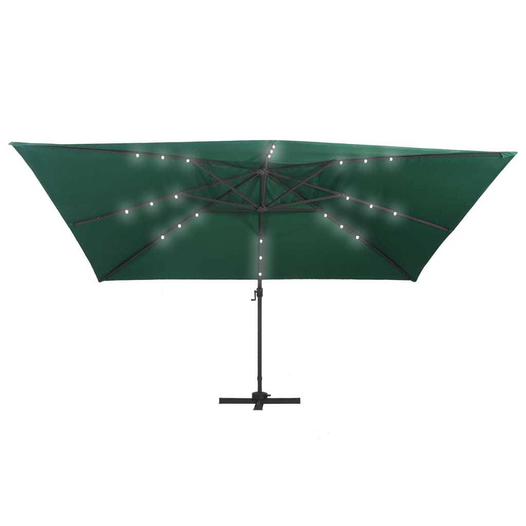 Чадър чупещо рамо с LED лампи и алуминиев прът 400x300 см зелен