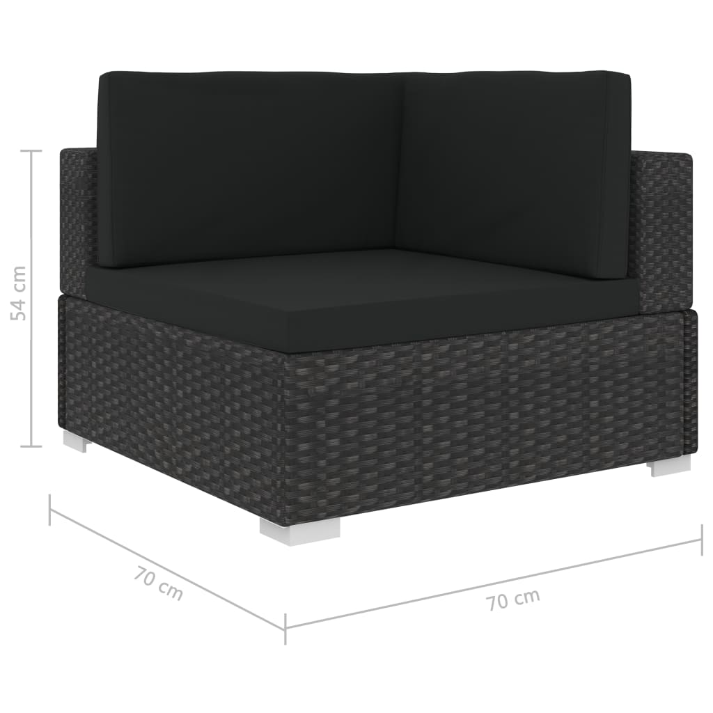 Модулни ъглови фотьойли с възглавници, 2 бр, полиратан, черни
