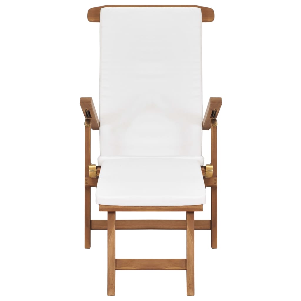 Стол за веранда с възглавница, кремавобял, тиково дърво масив