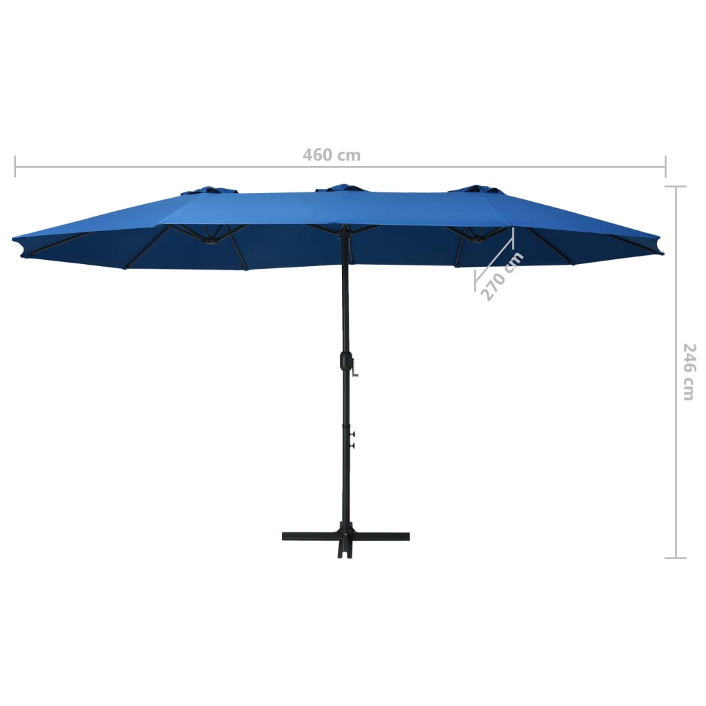 Градински чадър с алуминиев прът, 460x270 см, син