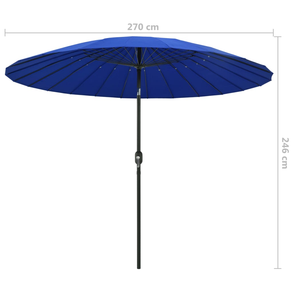 Градински чадър с алуминиев прът, 270 см, лазурносин