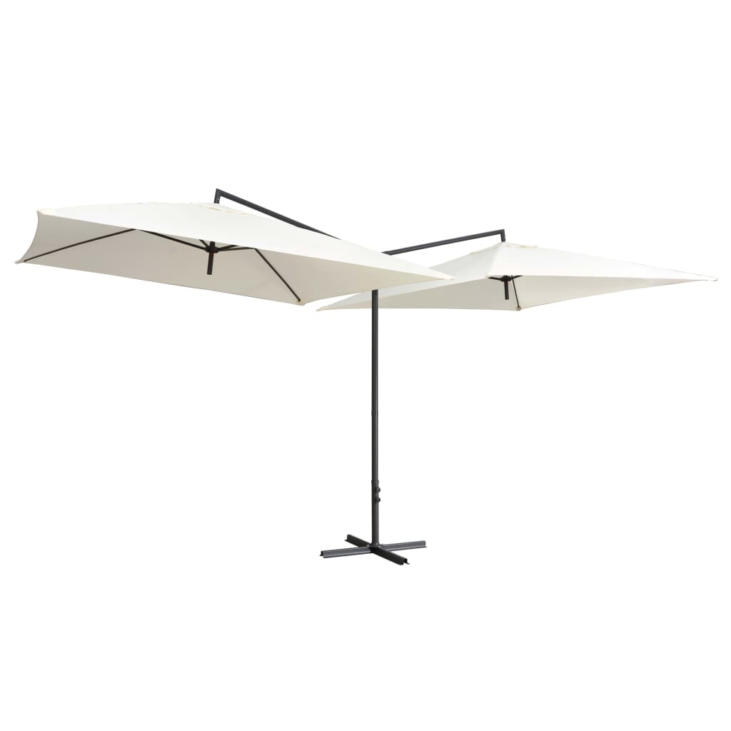 Двоен чадър със стоманен прът, 250x250 см, пясъчнобял